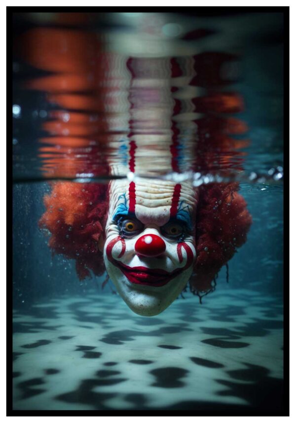 scary clown head under water poster