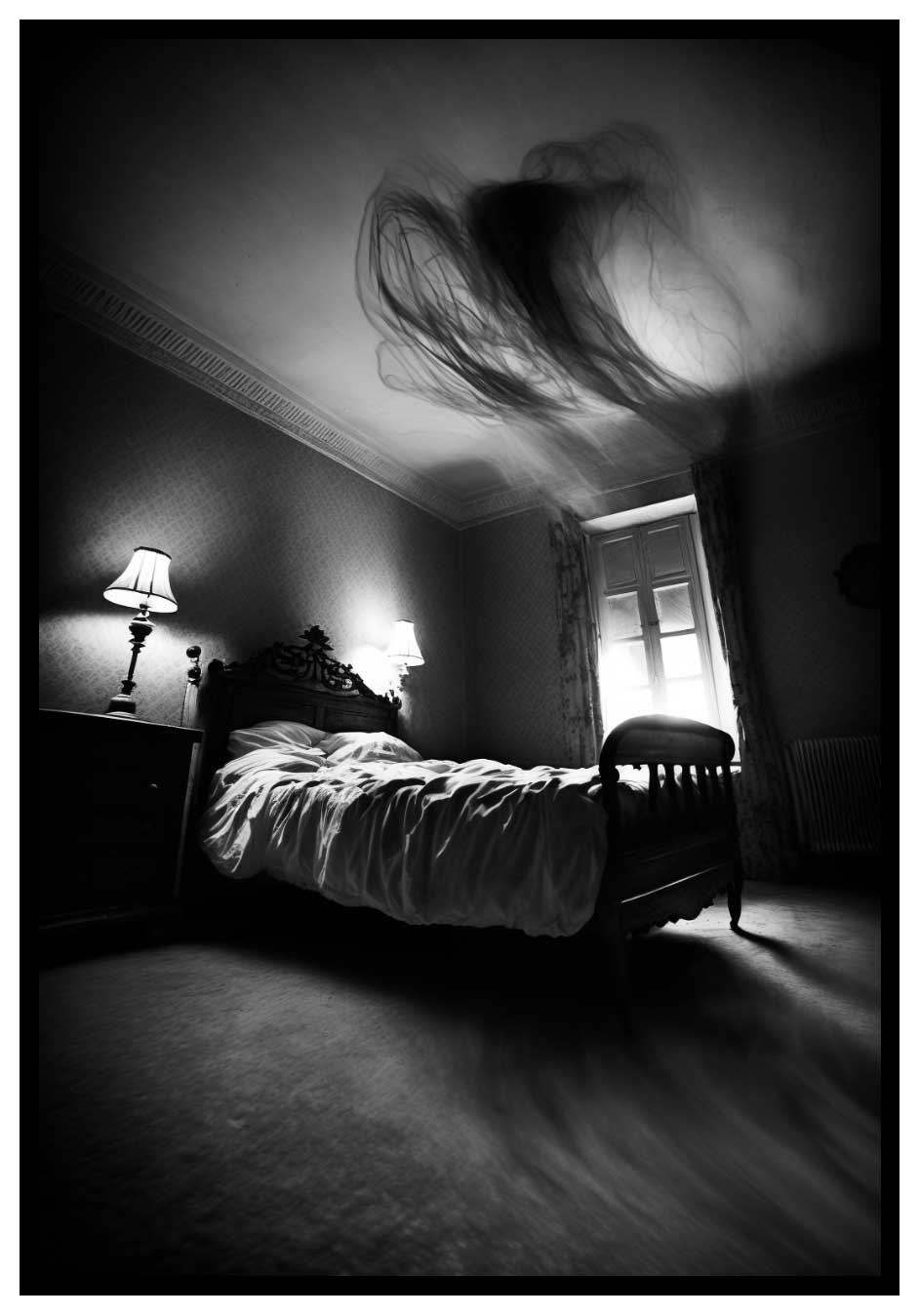Camera da letto Demon Spirit - Poster horror in bianco e nero