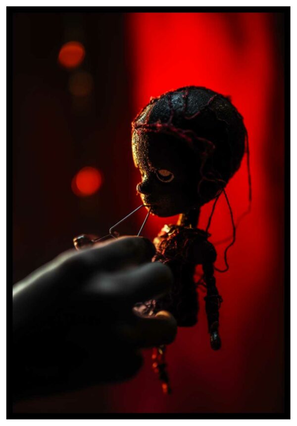 dark voodoo doll print in red